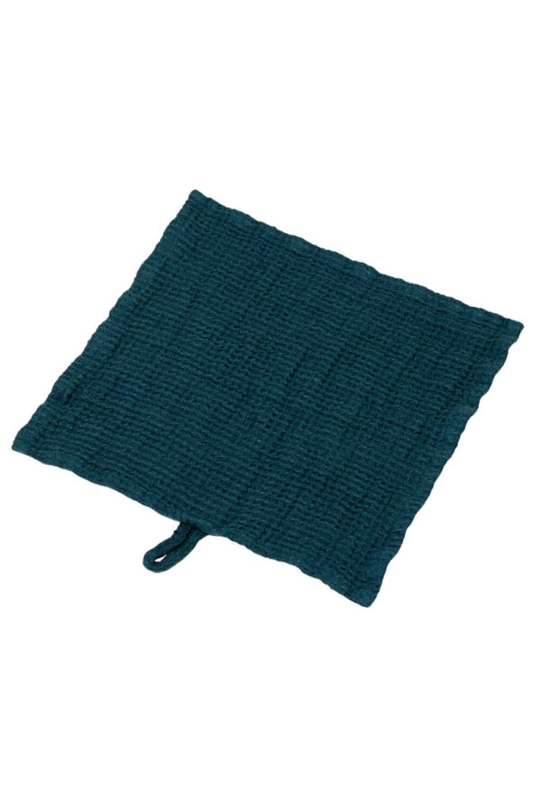 Linen waffle towel in Deep Water (3)