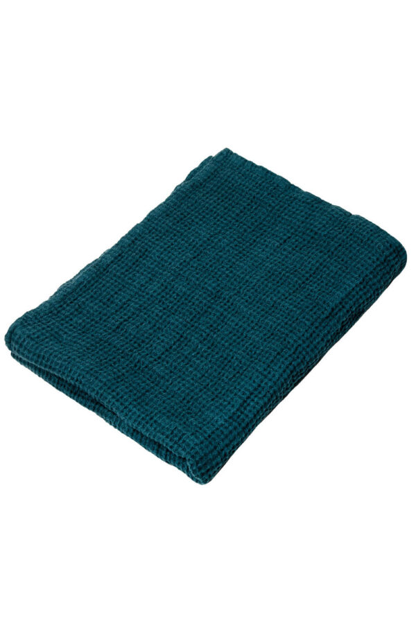 Linen waffle towel in Deep Water