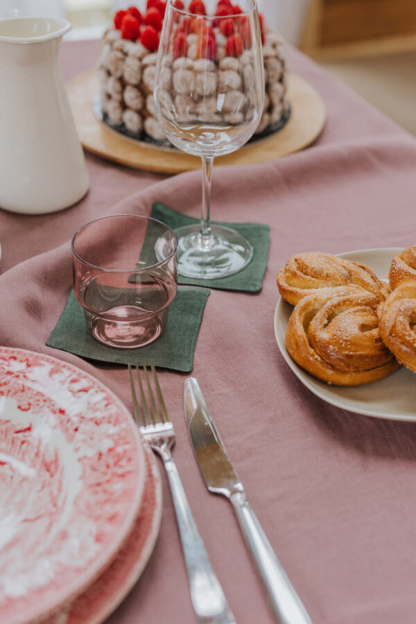 Forest Green linen coaster set (3)