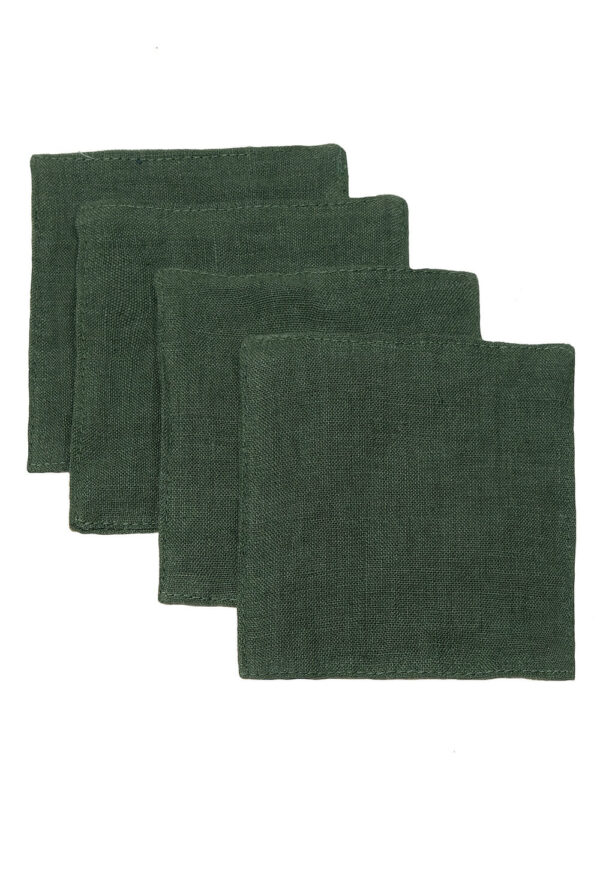 Forest Green linen coaster set