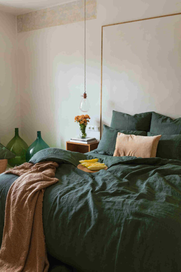 Forest Green linen duvet cover set (3)