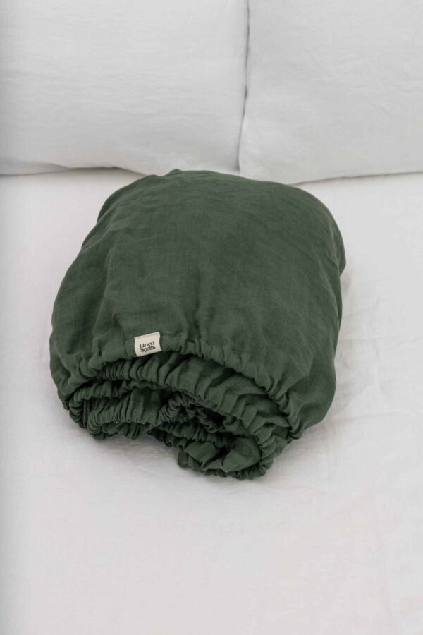 Forest Green linen fitted sheet