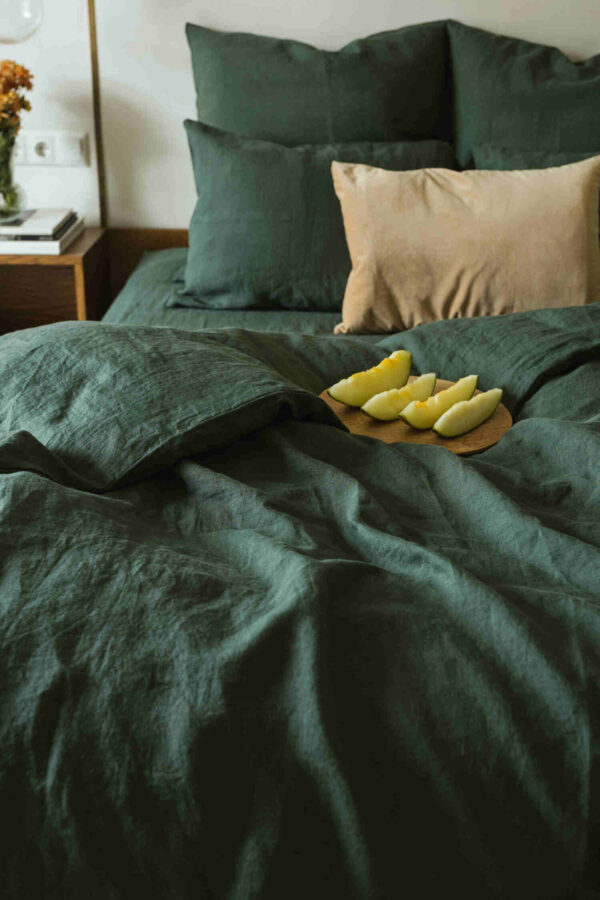 Forest Green linen flat sheet (3)