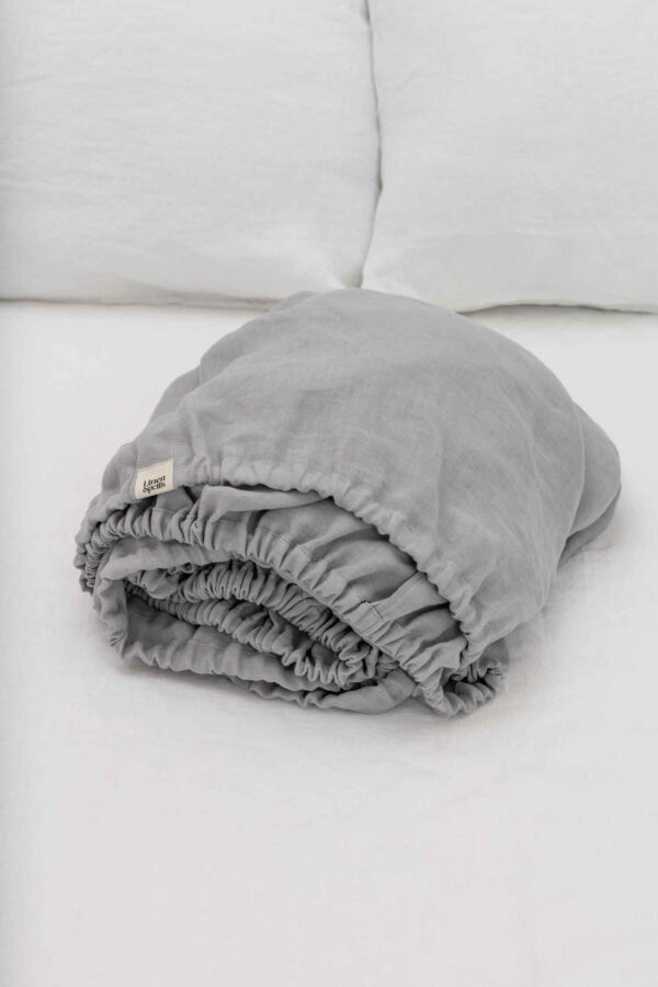 Light grey linen fitted sheet