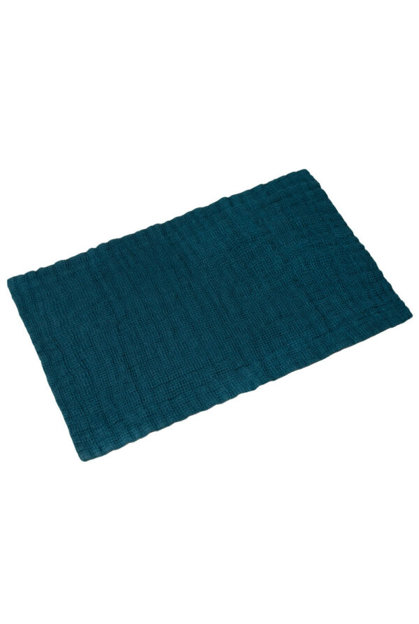 Linen waffle bath mat in Deep Water