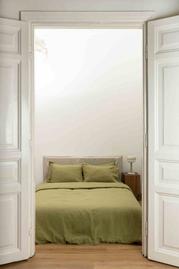 Olive Green linen duvet cover set