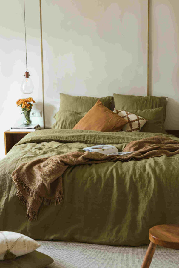 Olive Green linen flat sheet (4)