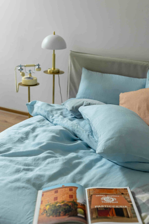 Sky Blue linen flat sheet (2)