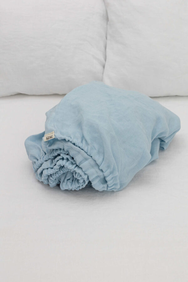 Sky blue linen fitted sheet