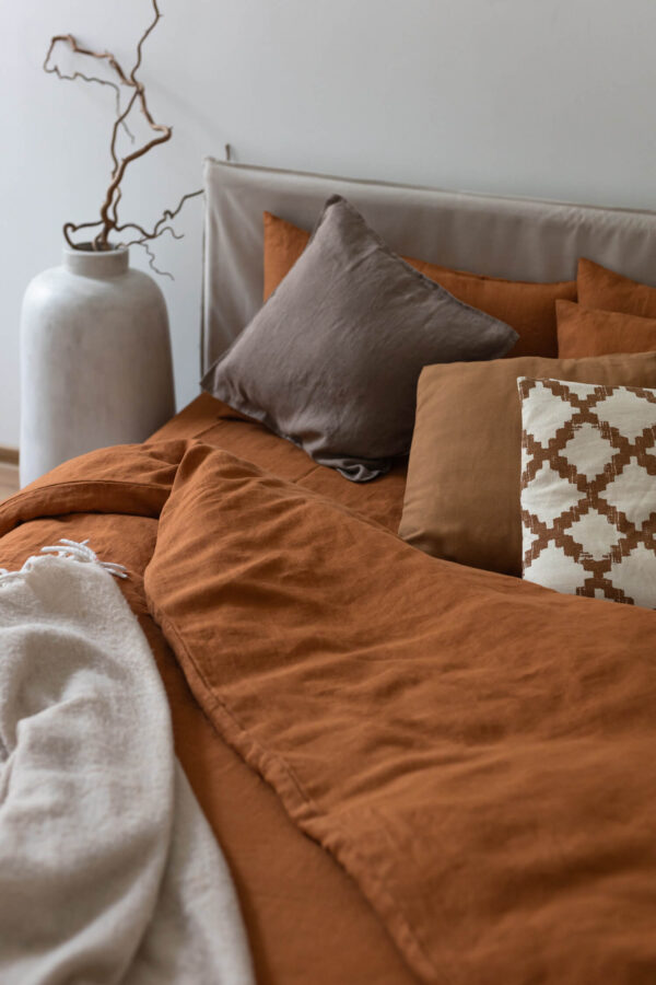 Cinnamon linen duvet cover set