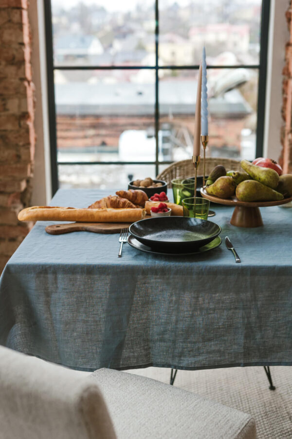 Dark Grey linen tablecloth (2)