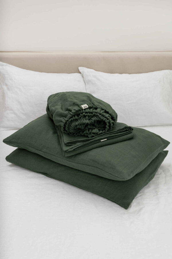 Forest Green linen sheet set