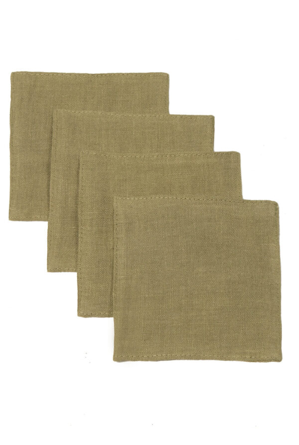 Olive Green linen coaster set