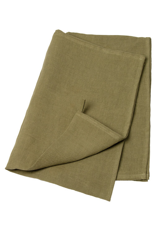 Olive Green linen kitchen towel set of 2