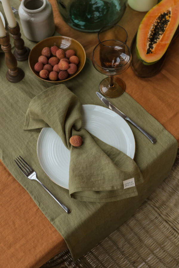 Olive Green linen napkin set of 4 (3)