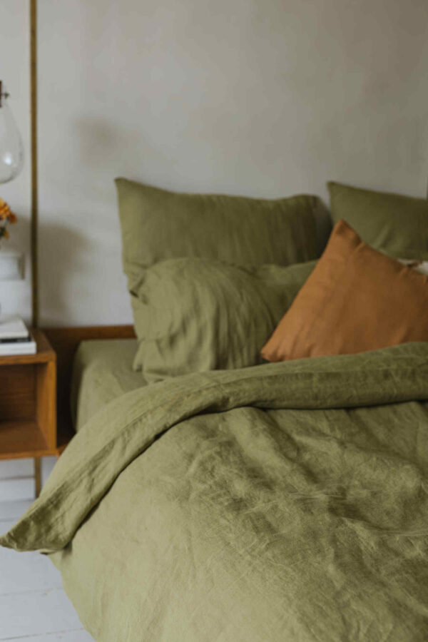 Olive Green linen pillowcase (2)