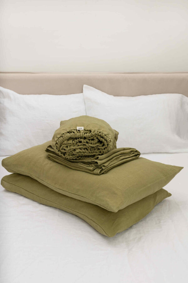 Olive Green linen sheet set