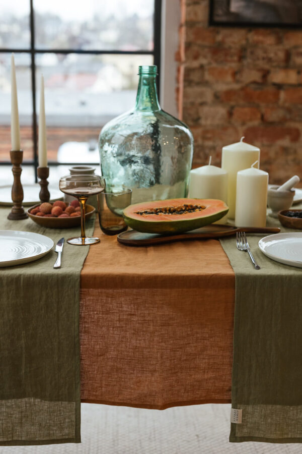 Olive Green linen table runner (2)