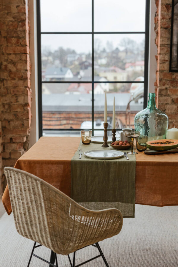 Olive Green linen table runner (3)