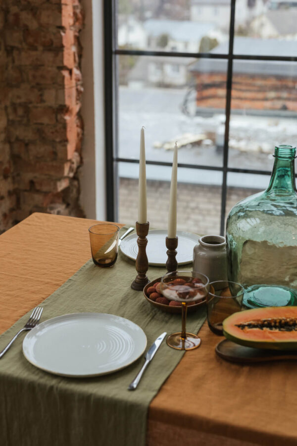 Olive Green linen table runner (4)