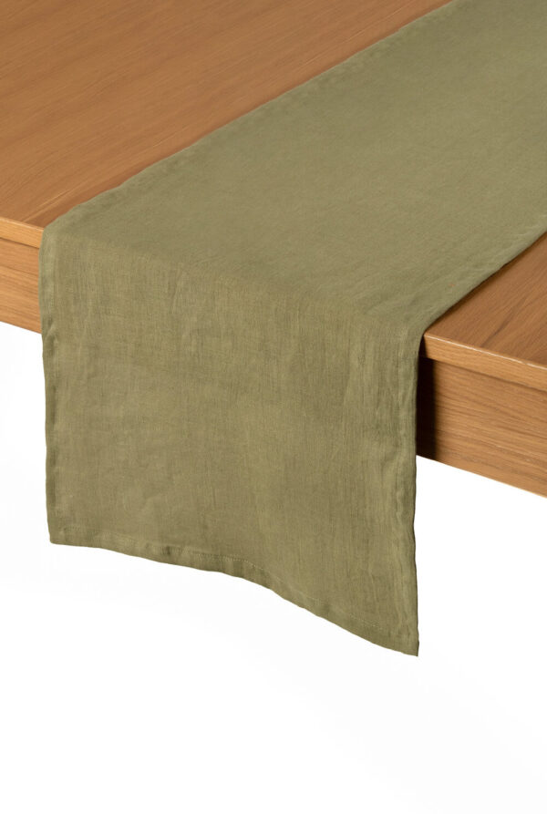 Olive Green linen table runner