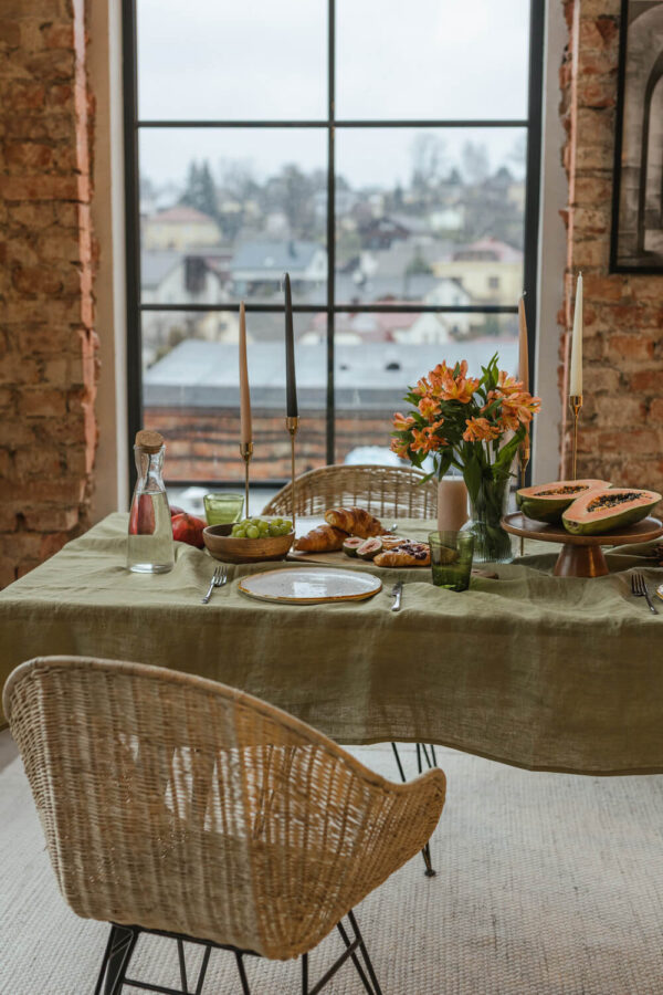 Olive Green linen tablecloth (2)