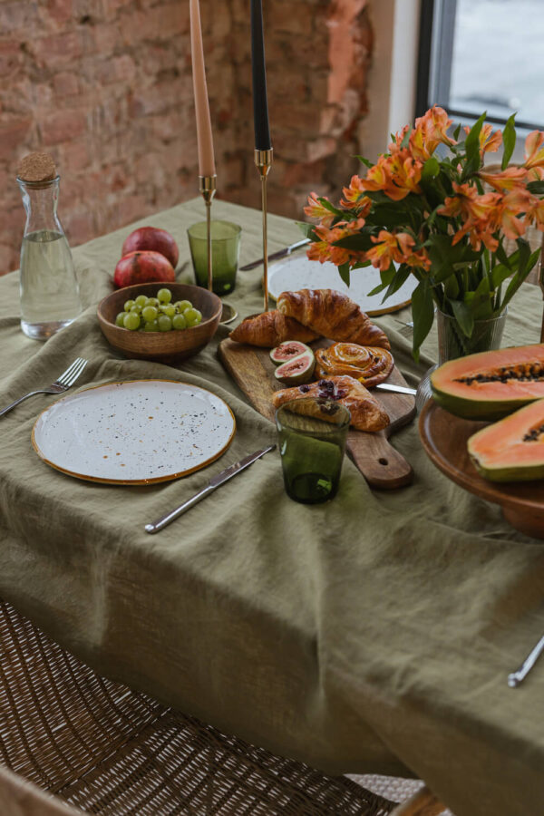 Olive Green linen tablecloth (4)