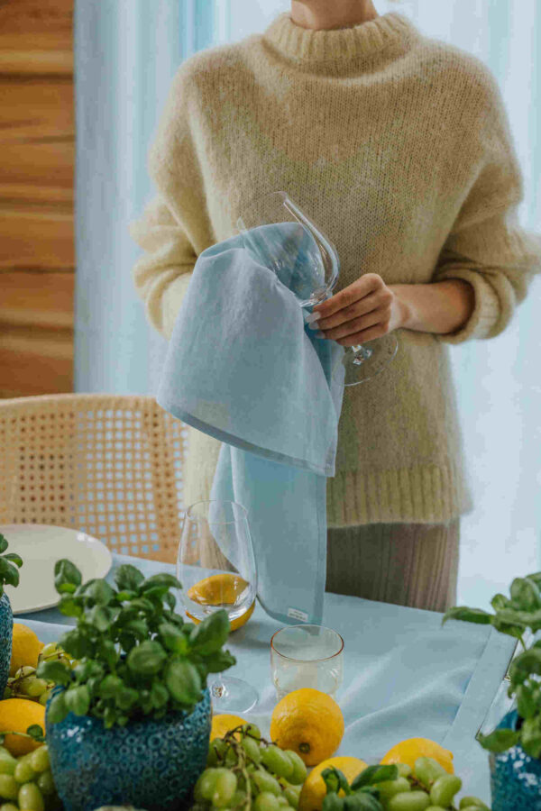 Sky Blue linen kitchen towel set of 2 (2)