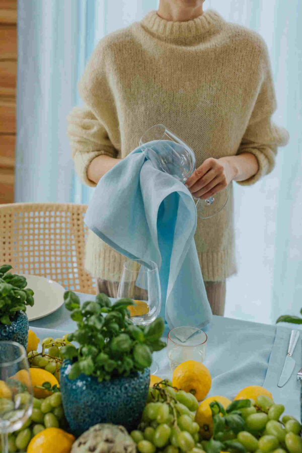 Sky Blue linen kitchen towel set of 2 (3)